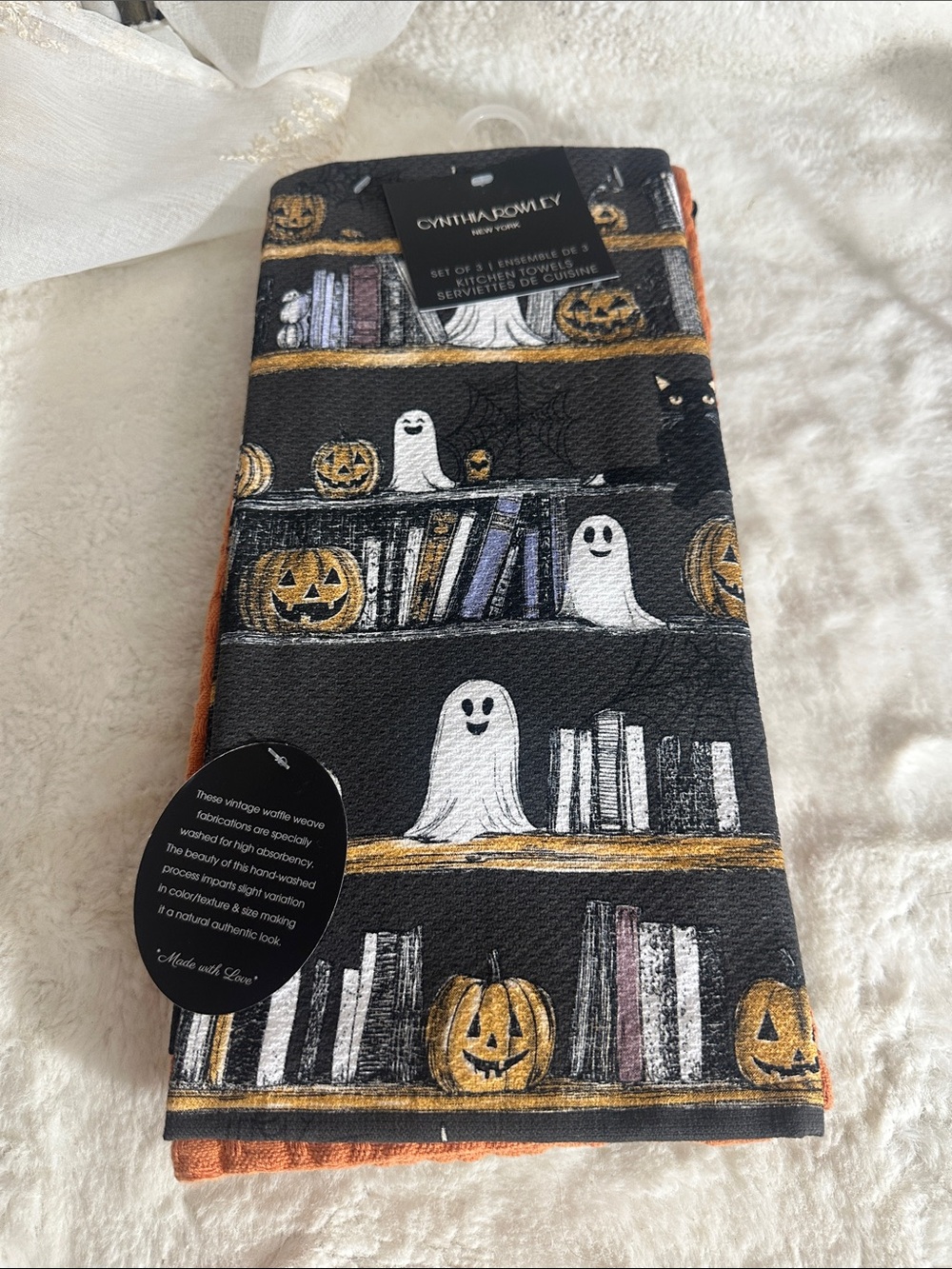 Cynthia Rowley set of 3 waffle weave Halloween  book kitchen towels